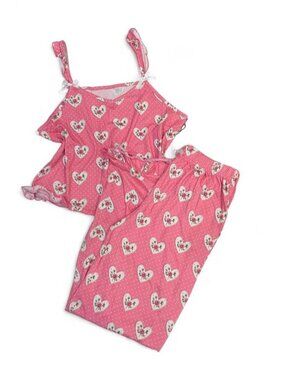 Sugar Pink Heart and Floral Print Pajama Set